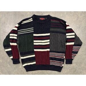 Vintage Stone Haven Grandpa Geometric Cosby Heavy Knit Pullover Sweater XL